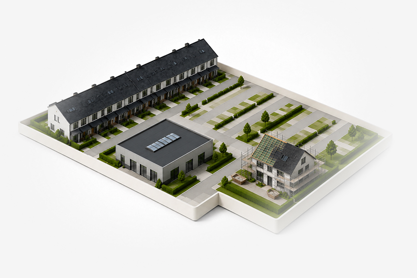 Seriebouwwoningen met prefab daken